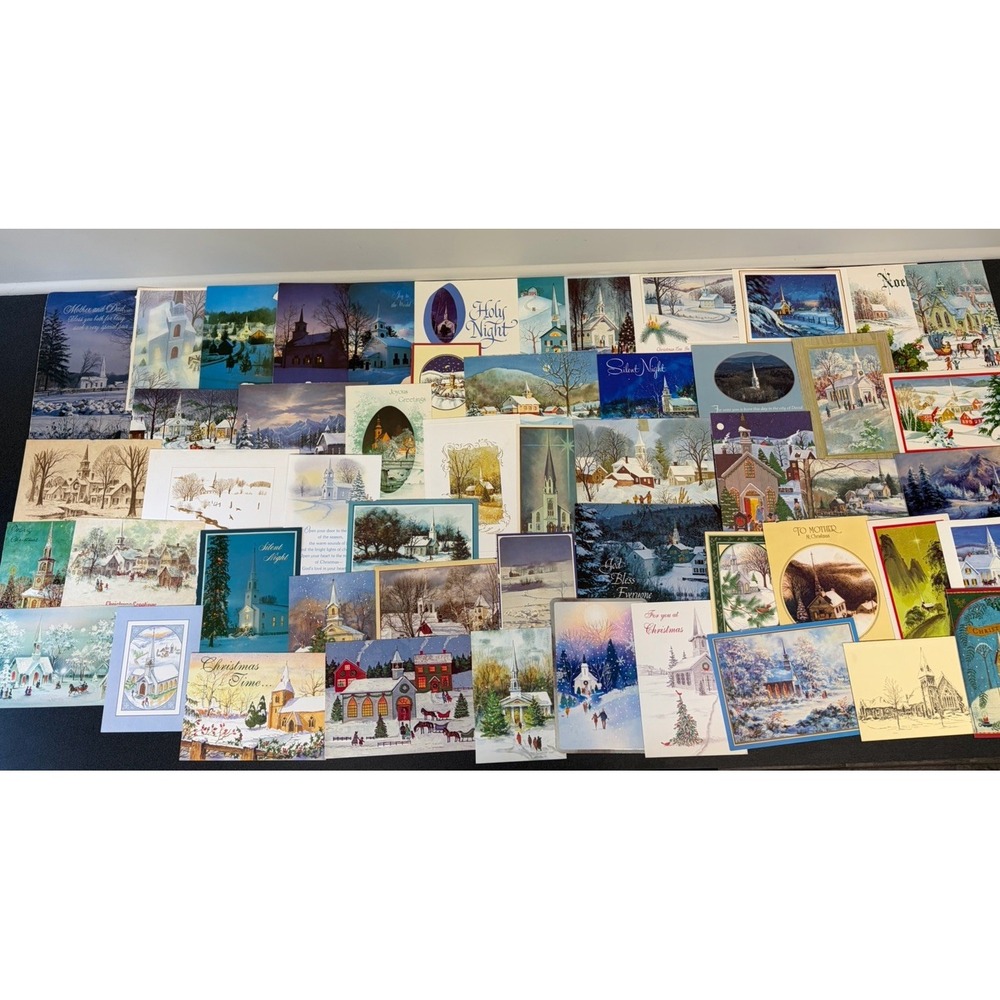 Vintage Christmas Cards Fronts ONLY Churches Cathedrals Scrapbooking Crafts 50+